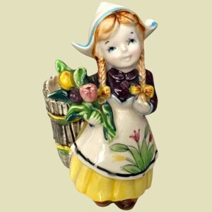 VTG Napco Dutch Girl Planter Figurine w/ Basket 5.5" Ceramic Japan Flowers